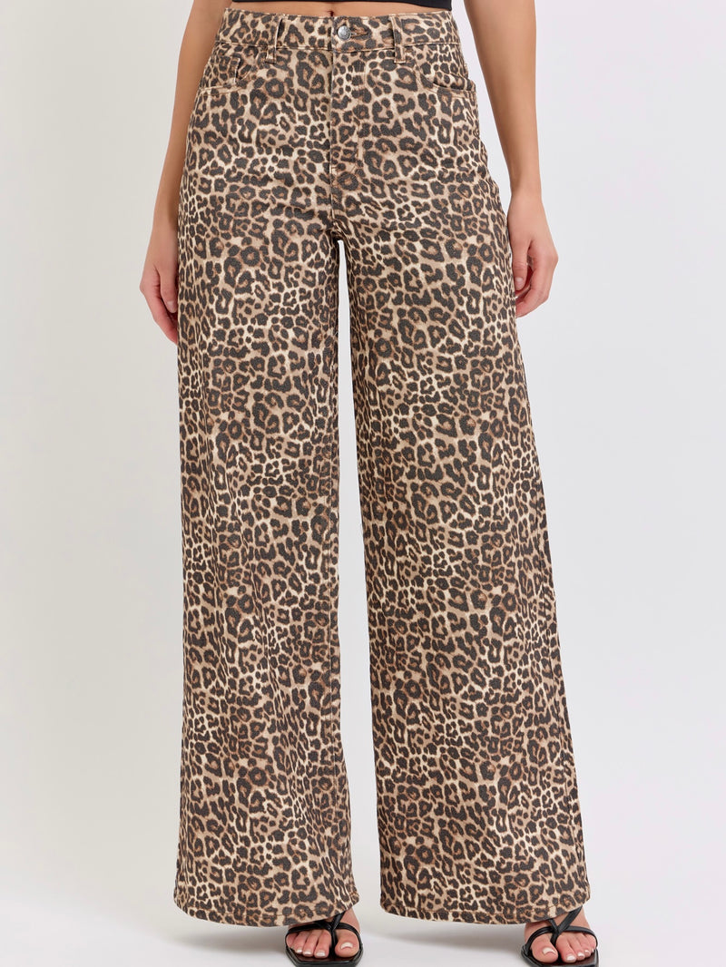 Marla Leopard Print Wide Leg Denim Pant