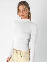 Tessa White Ribbed Mock Neck Top