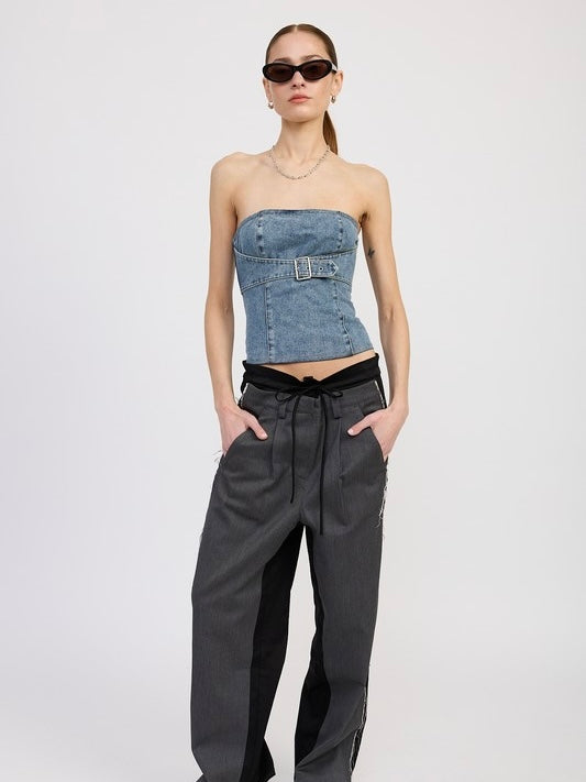 Nashville Buckle Denim Strapless Top