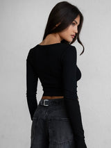 Leah Black Long Sleeve Crop Tee