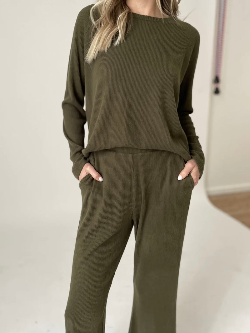 Lazy Sunday Army Green Culotte Sweatpant