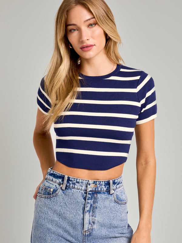 Ellie Cropped Navy/White Stripe Sweater