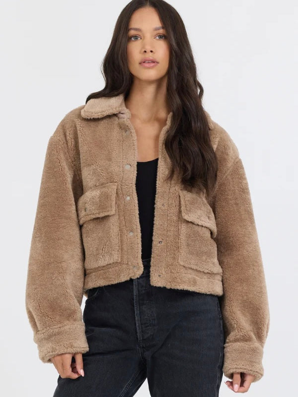 Cropped Fur Jacket with Pocket Detail