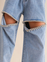 Taylor Cut Front Rhinestone Jeans