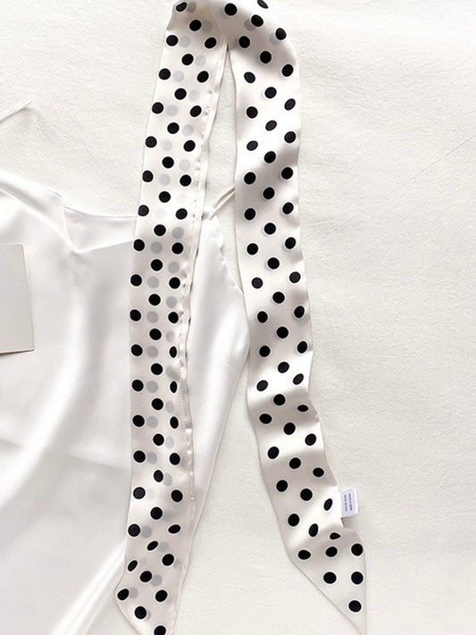 White Polka Dot Scarf Bag Tie Hair Ribbon Decor