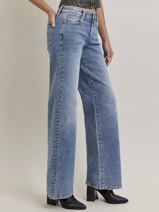 Nori Mid Rise Wide Leg Jean Medium Dark Wash