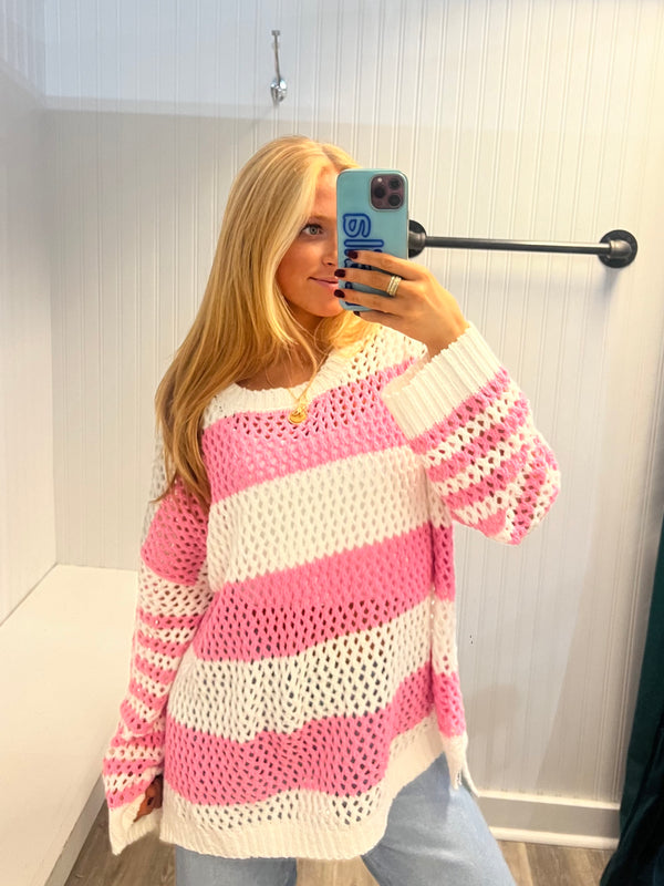 Pink Popsicle Stripe Knited Crew
