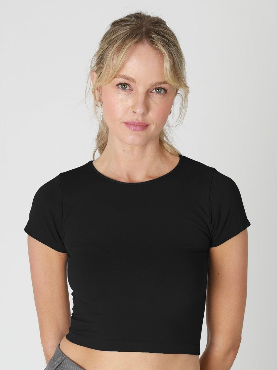 Casey Black Jersey Short Sleeve Crop Top