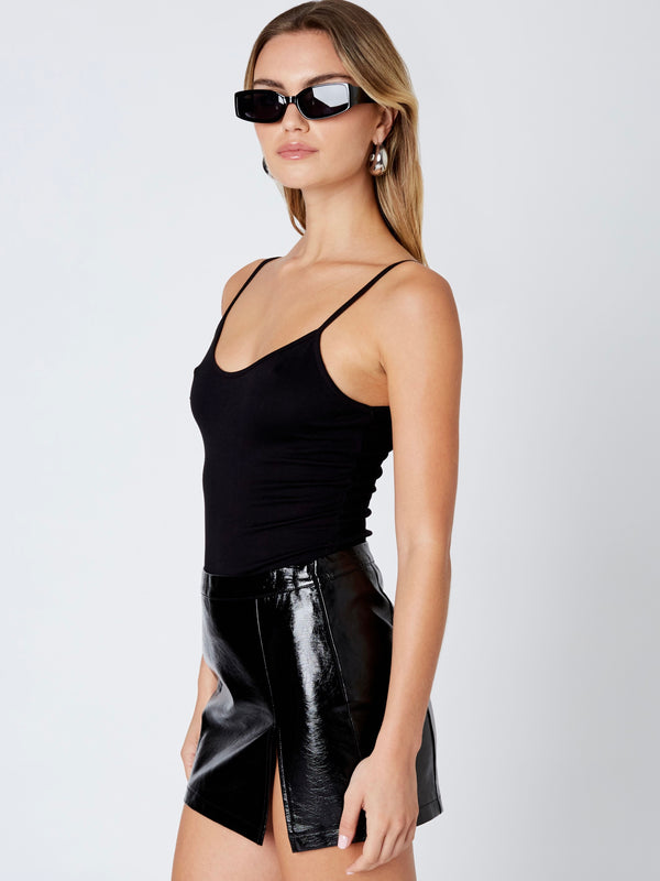 Jillian Black Shine Faux Leather Skirt