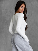 Leah White Long Sleeve Crop Tee