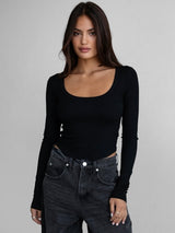 Leah Black Long Sleeve Crop Tee