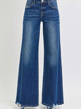 Mid Rise Dark Wide Leg Jeans