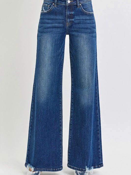 Mid Rise Dark Wide Leg Jeans