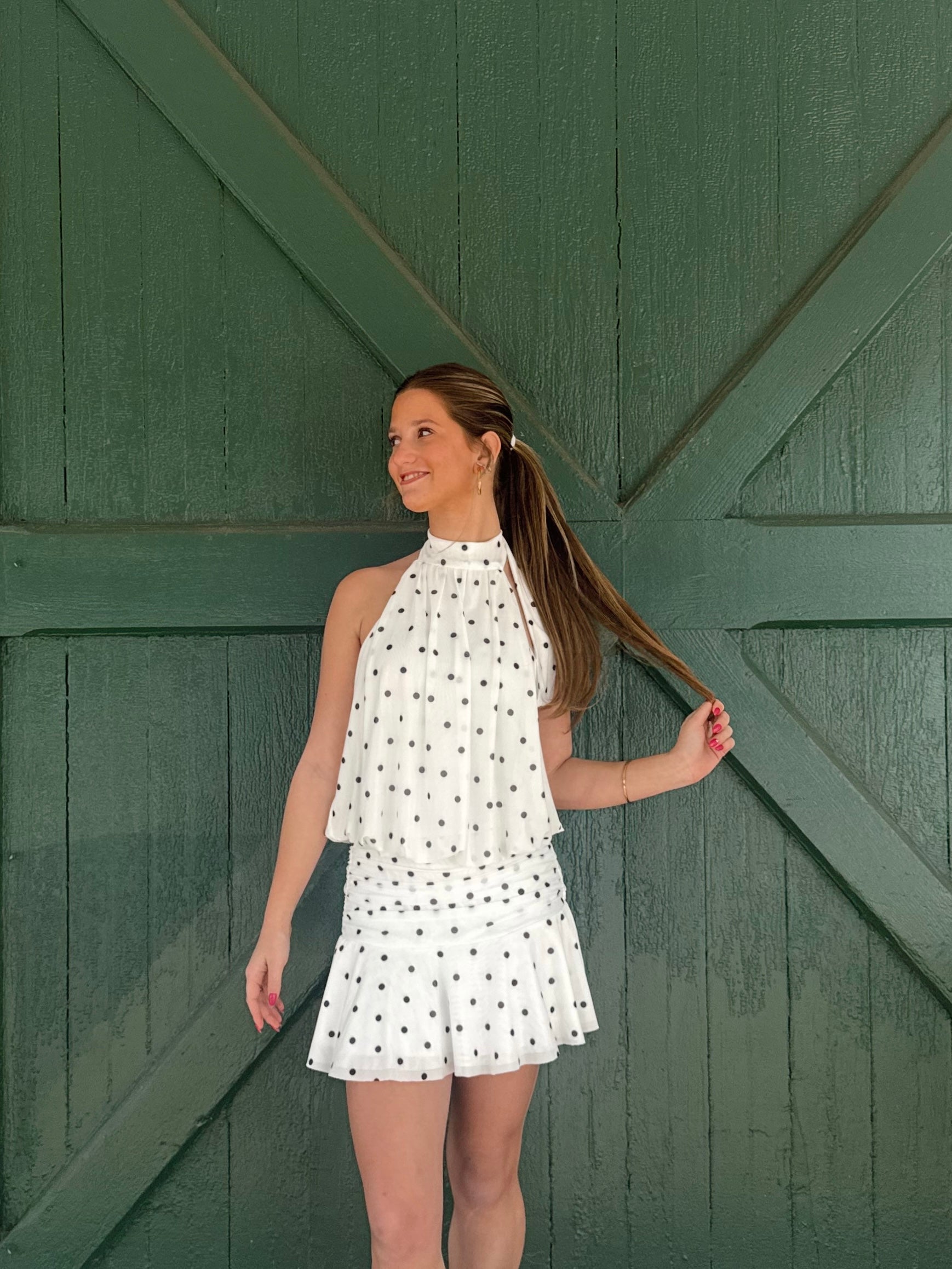 The Camille Polka Dot Halter Mini Dress