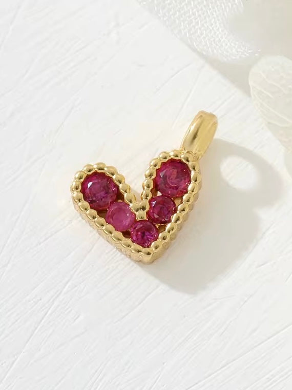 Gold Mini Red Crystal Heart Charm