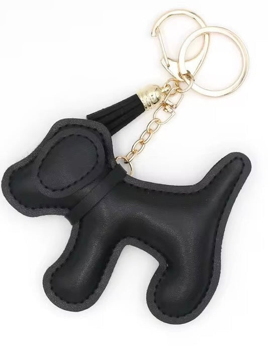 Leather Black Dog Bag Charm