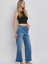 High Rise Double Cuffed Baggy Wide Jeans