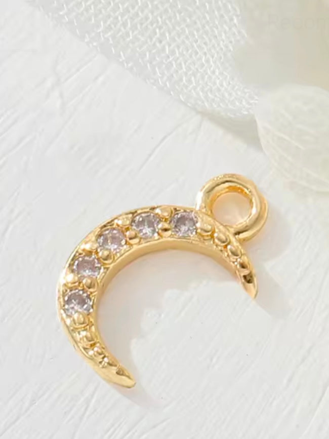 Gold Mini Moon Crystal Heart Charm