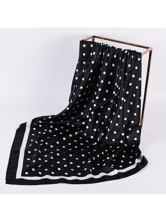 Polka Dot Black Faux Silk Square Scarf