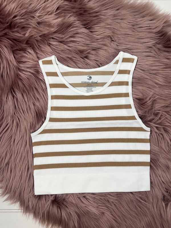 White/Bronze Stripe Seamless Top