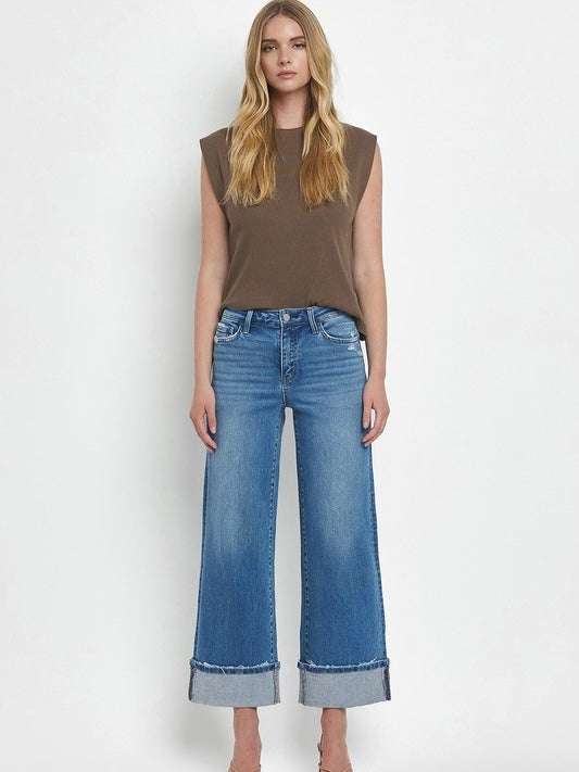 Moorland High Rise Cuffed Wide Jeans