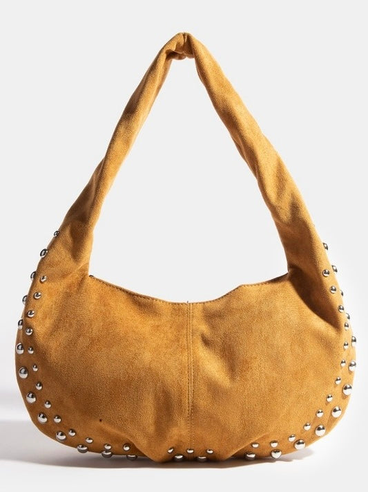 Metallic Studded Faux Suede Hand Bag