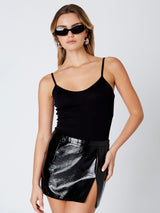 Jillian Black Shine Faux Leather Skirt