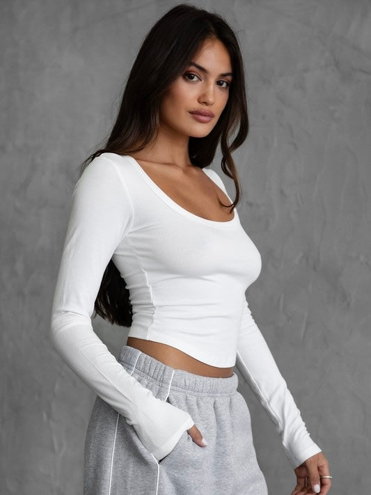 Leah White Long Sleeve Crop Tee