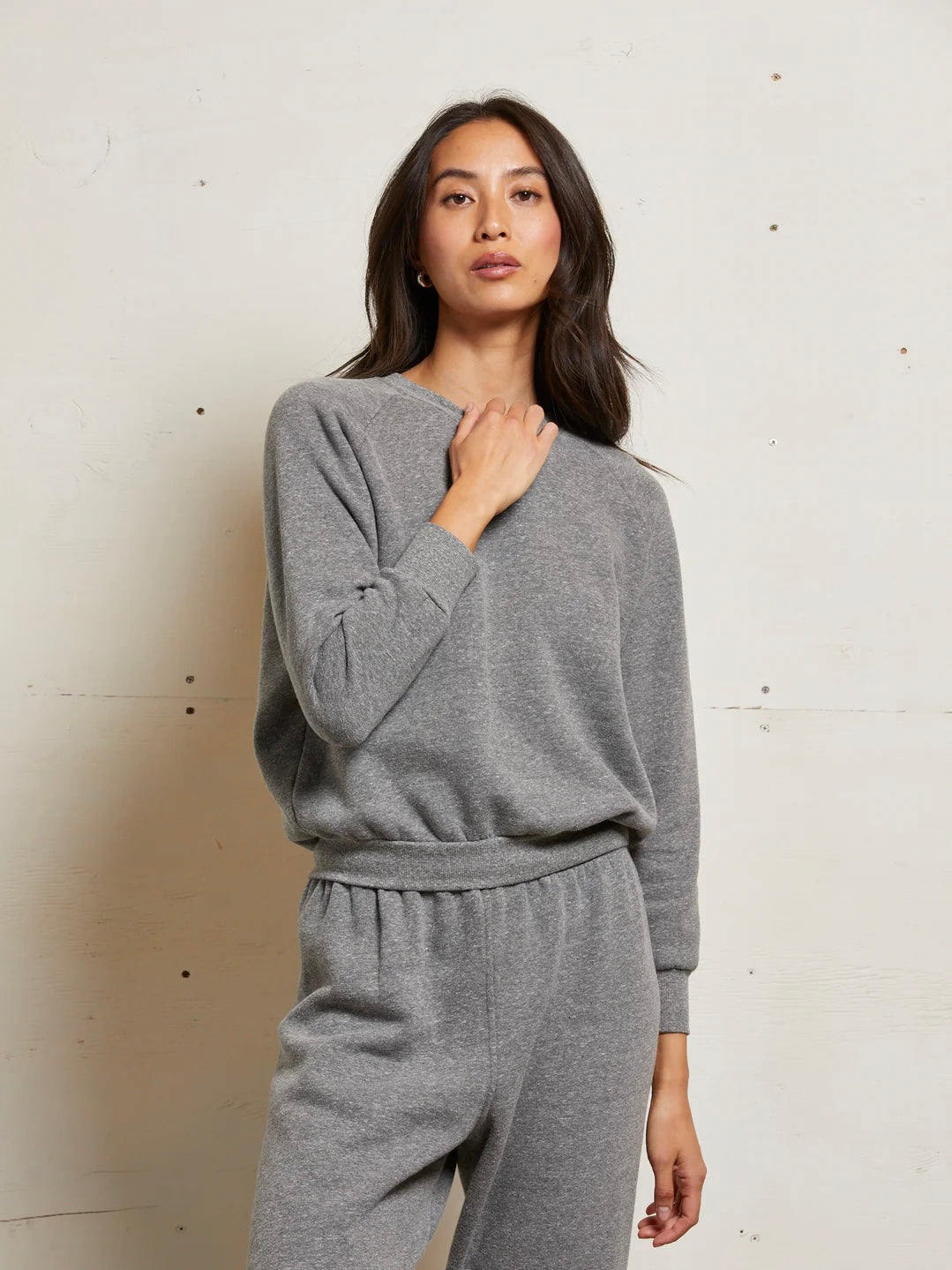 Lennon Dark Heather Grey Fleece Shrunken Raglan Sweatshirt