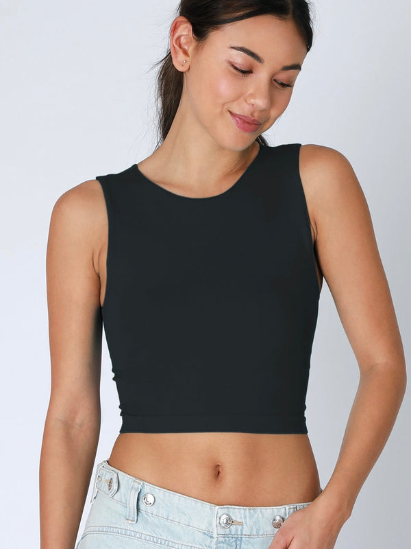 Black Clean Line Crew Neck Crop Top