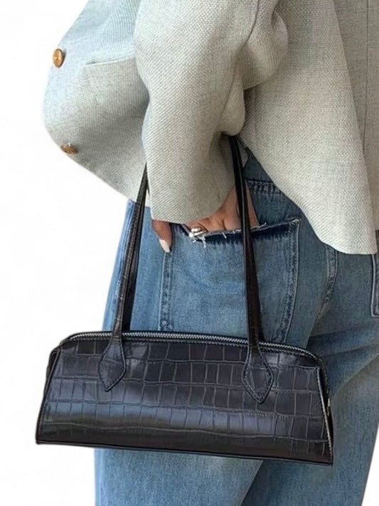 Croc Embossed Iconic Barrel Shoulder Bag