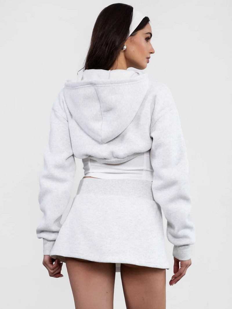 24/7 Heather White Fleece Skort