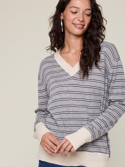 Toni Striped V-Neck Soft Sweater