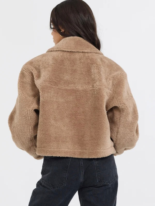 Cropped Fur Jacket with Pocket Detail