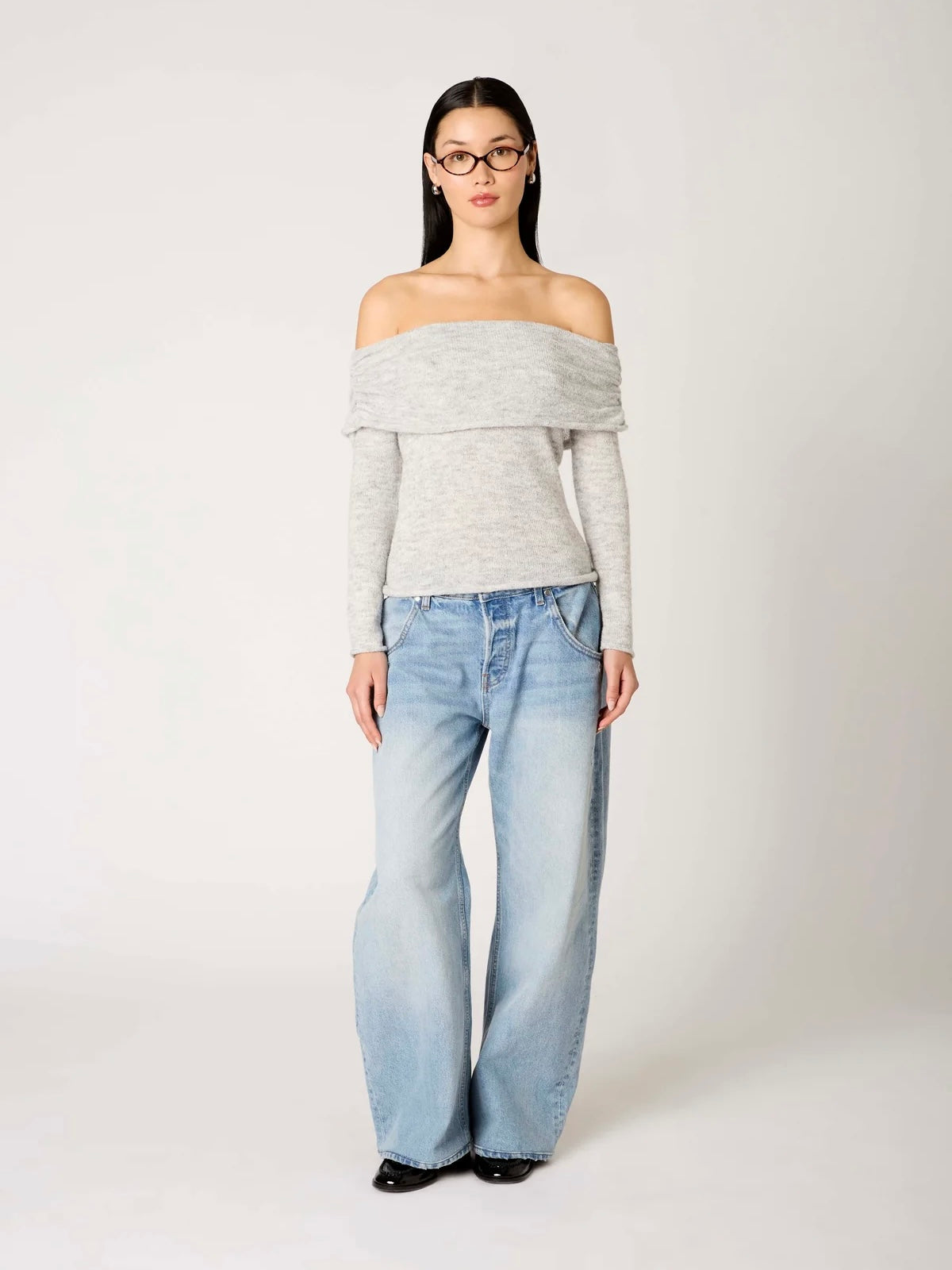 Zinnia Heather Grey Off the Shoulder Sweater