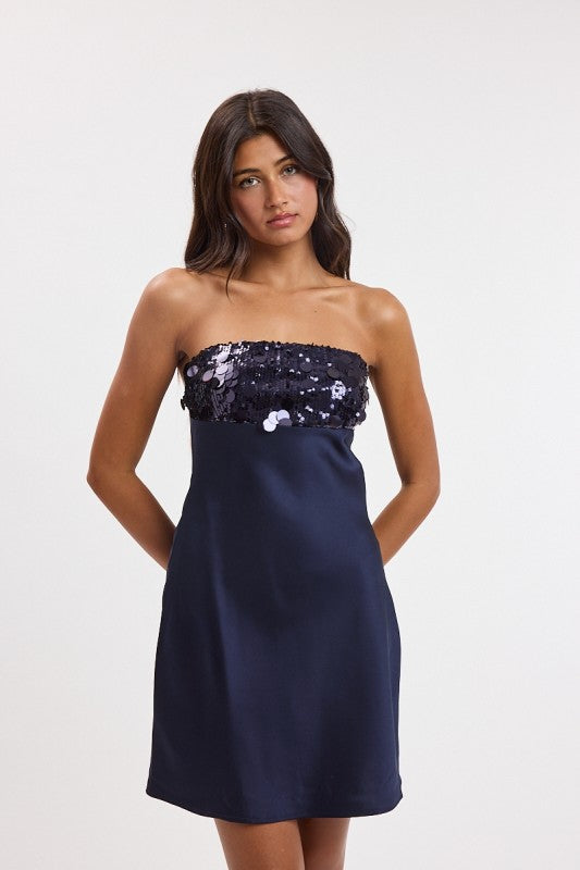 Vivienne Sequin Top Babydoll Mini Dress