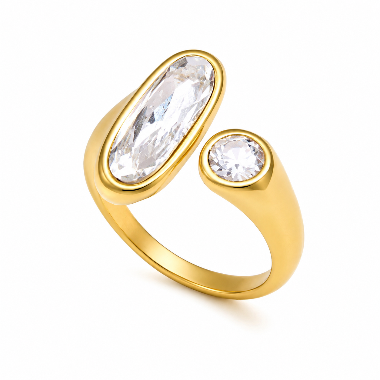 Rae & Jade Crystal Duo Open Ring – 18K Gold Plated Stainless Steel