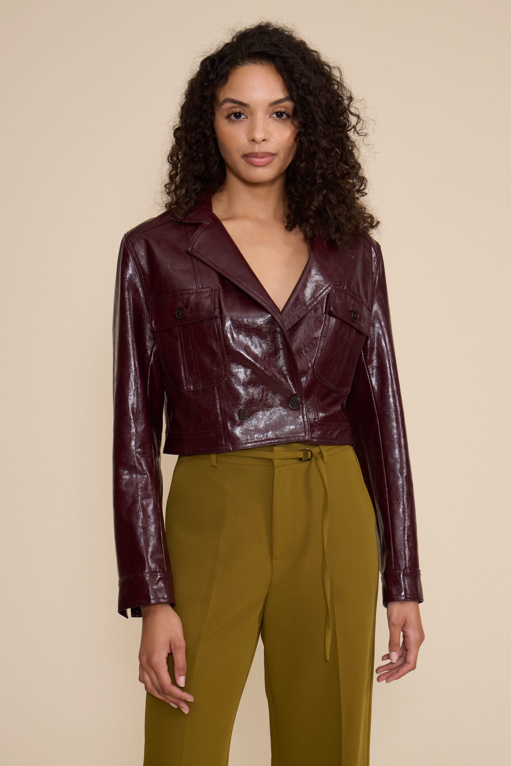 Lucy Paris Lacey Moto Faux Leather Jacket – Wine