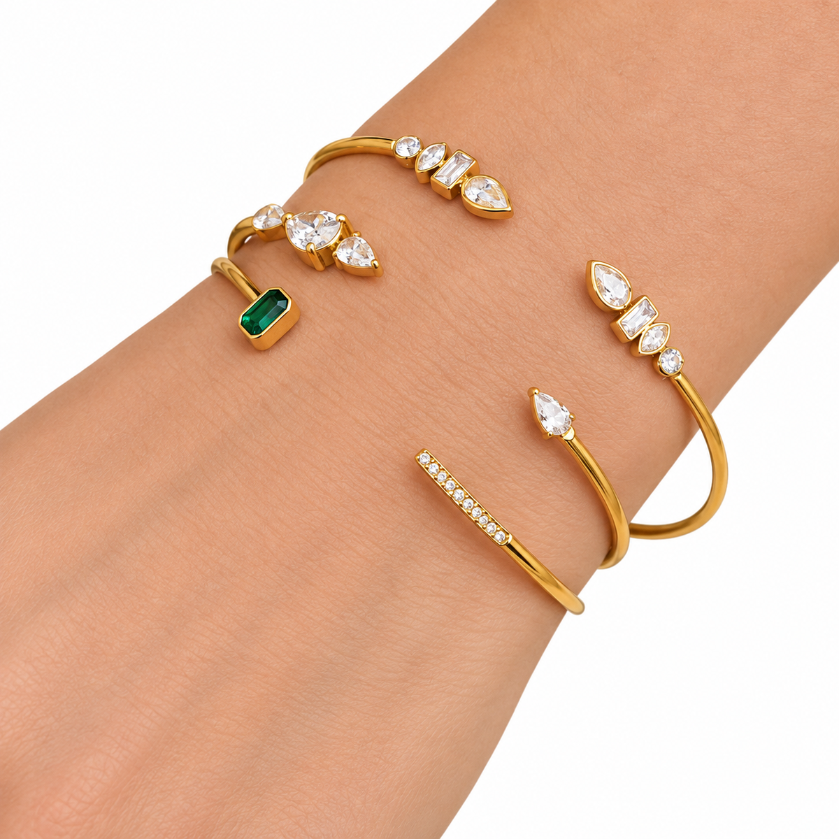 Rae & Jade 18K Gold Crystal Trio Open Cuff Bracelet