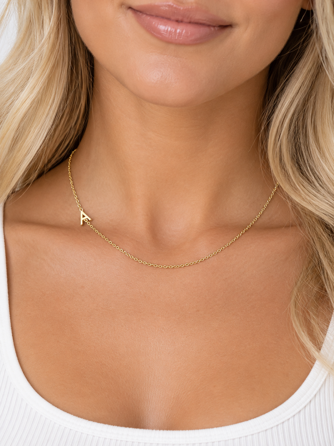 Rae & Jade Mini Sideways Initial Necklace – 14K Gold Plated