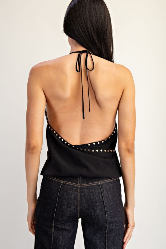 Sloane Studded Cowl Neck Halter Top