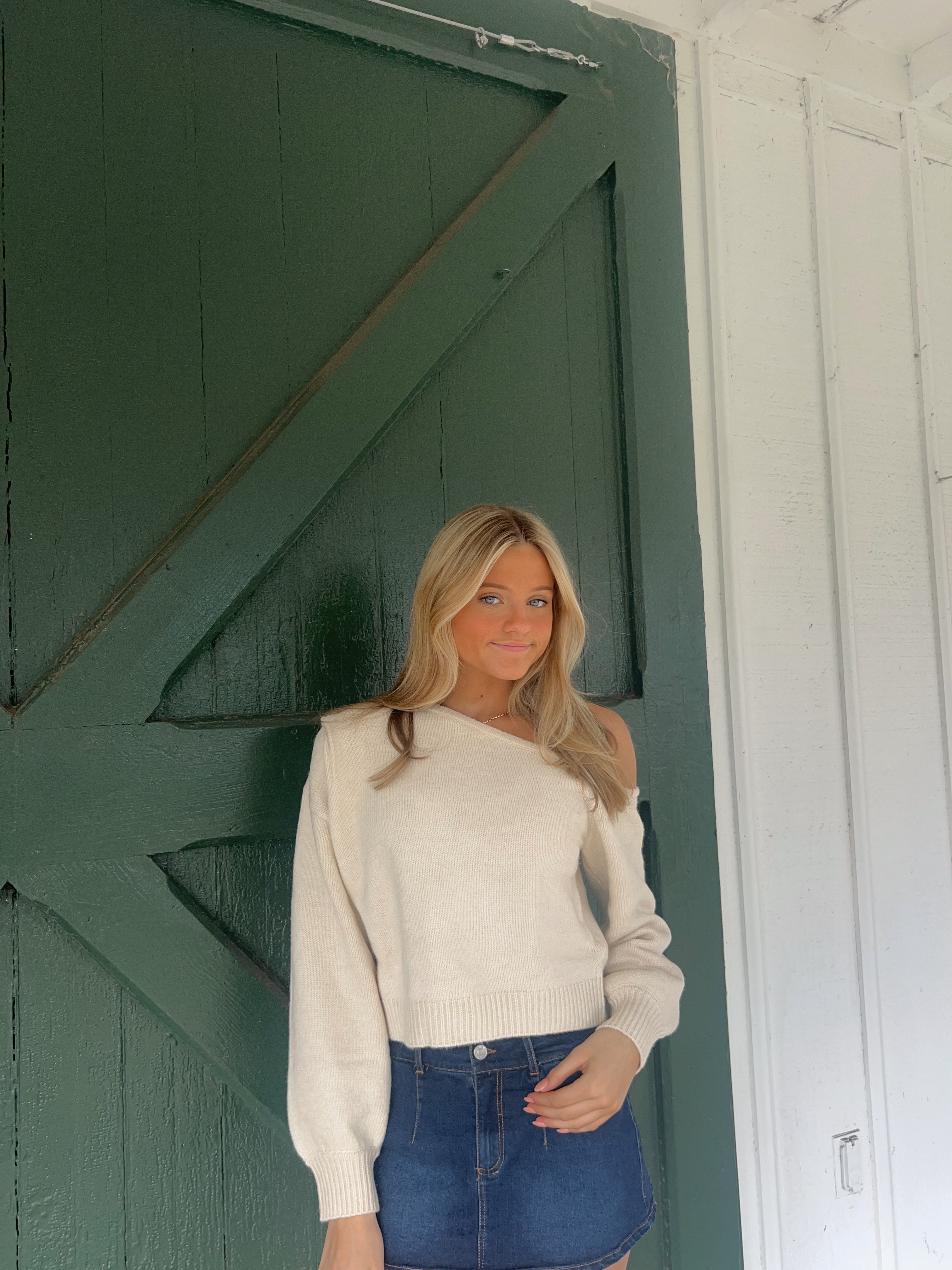 Caroline Cream Off-the-Shoulder Sweater