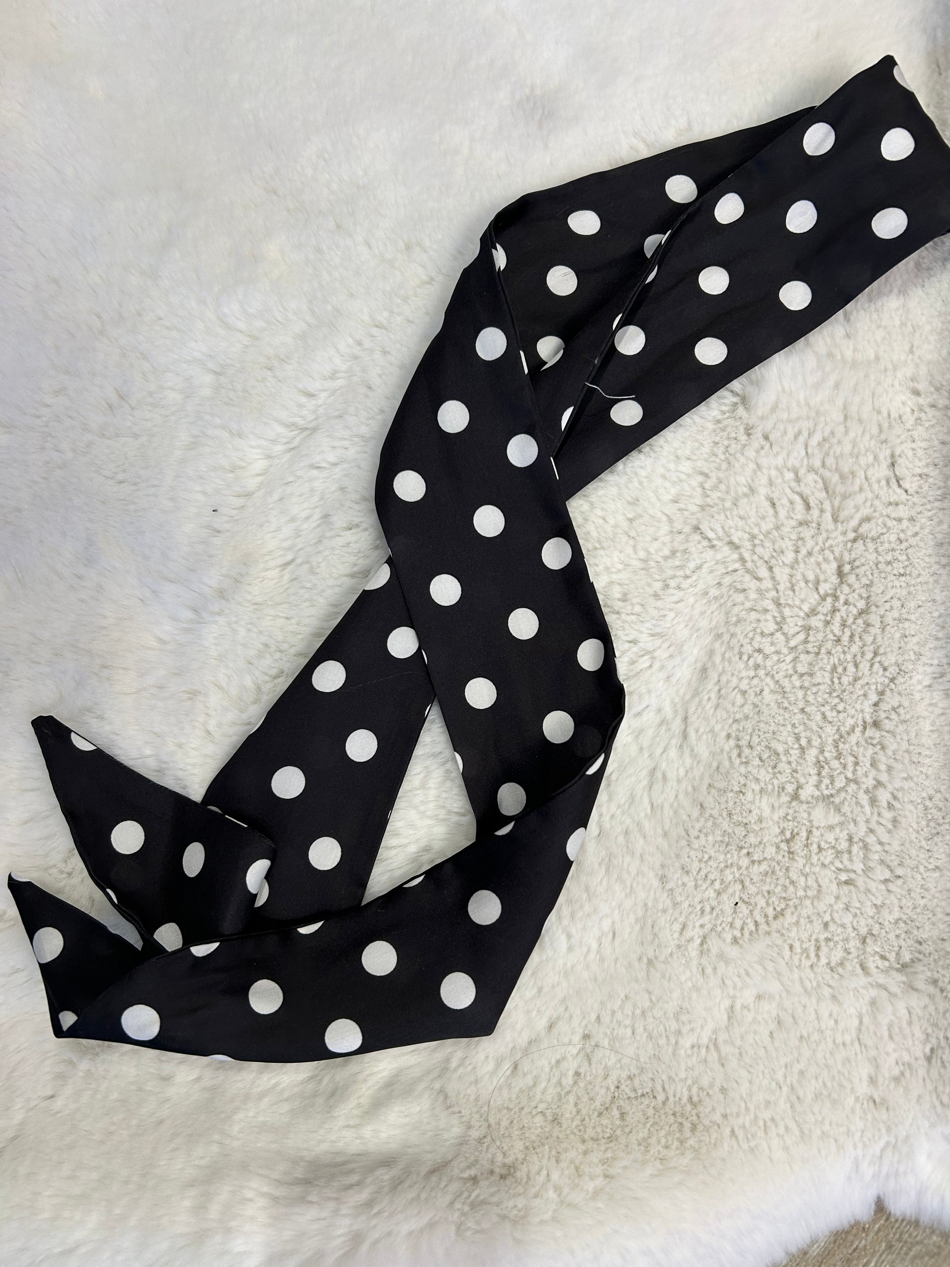 Black Polka Dot Scarf Bag Tie Hair Ribbon Decor