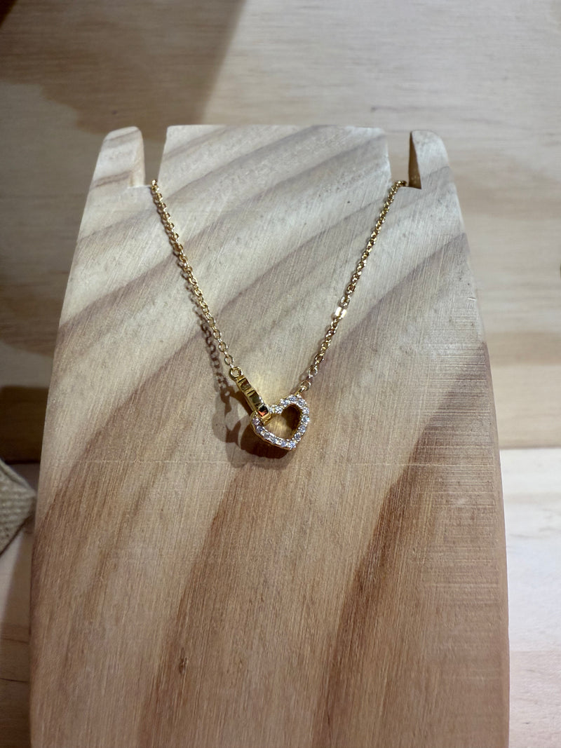 Interlock Love Gold Heart Crystal Necklace