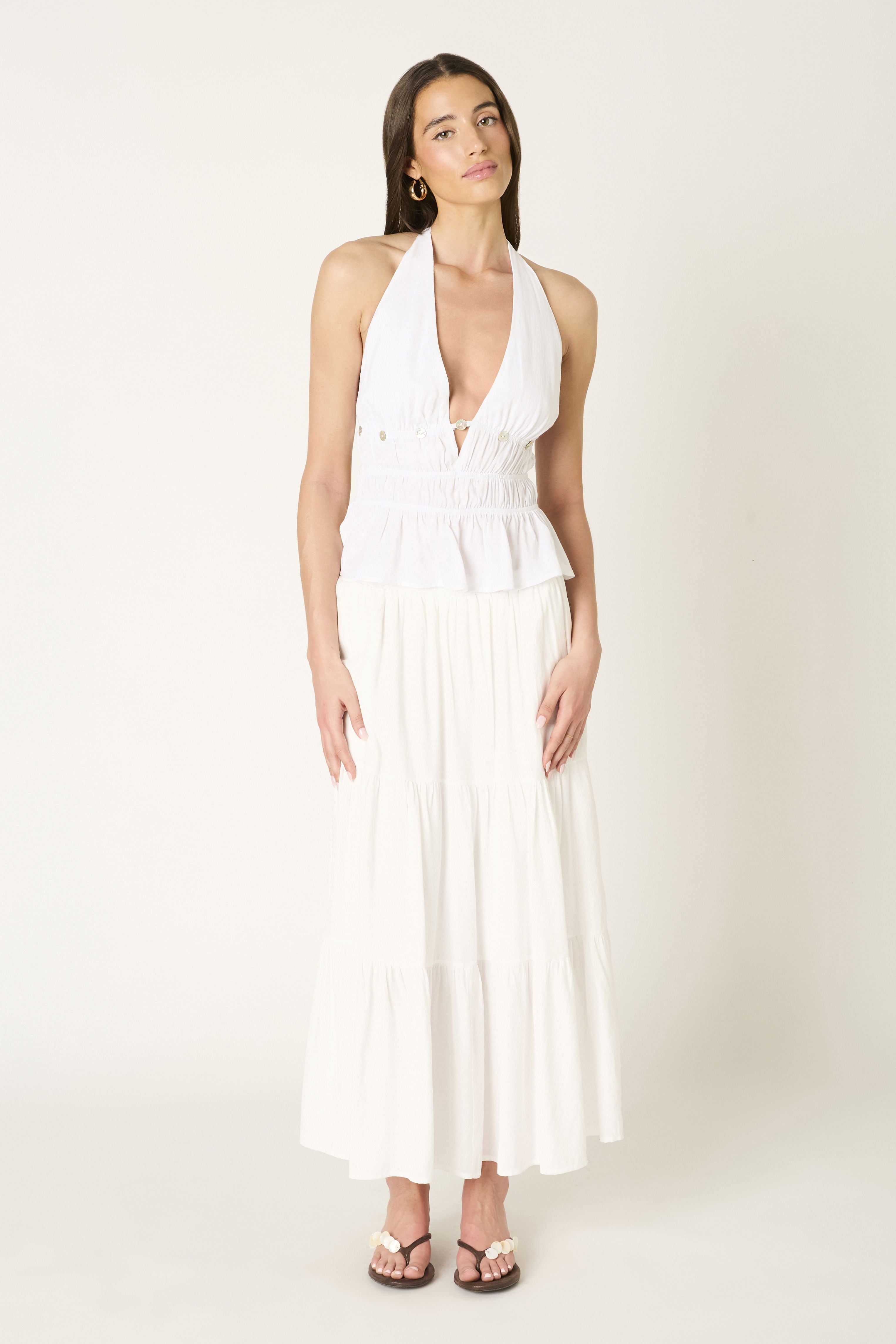Julia Midi White Tiered Skirt