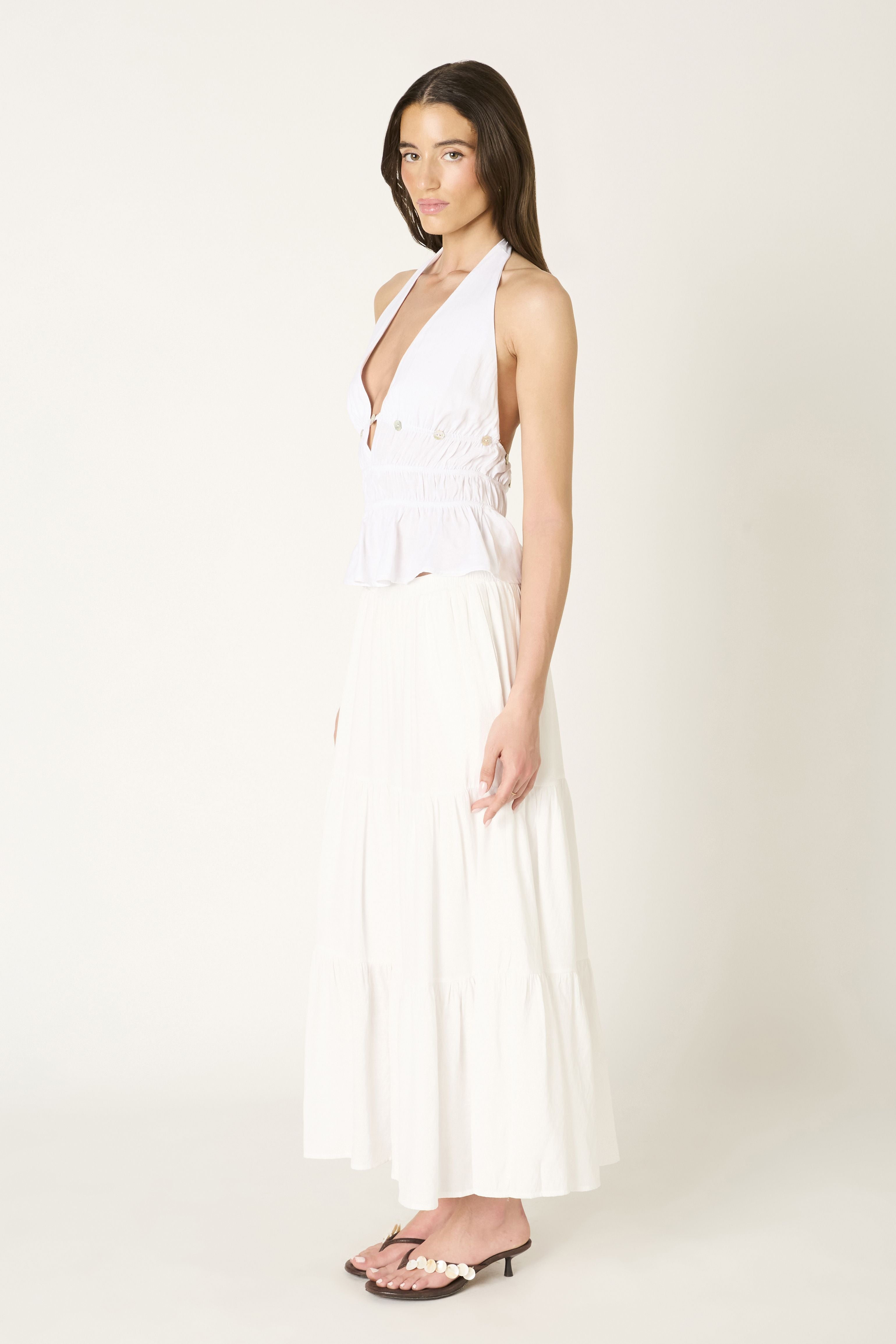 Julia Midi White Tiered Skirt