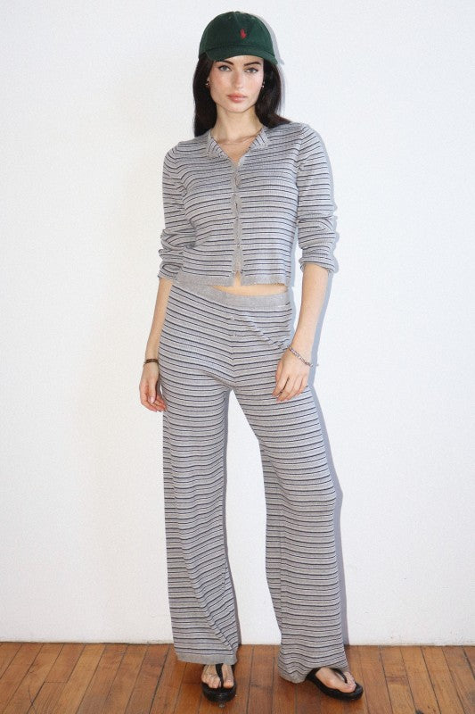 Cove Knit Stripe Pant - Heather Grey Blue