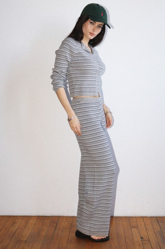Cove Knit Stripe Pant - Heather Grey Blue