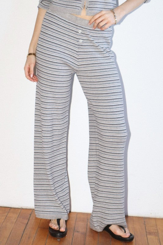 Cove Knit Stripe Pant - Heather Grey Blue