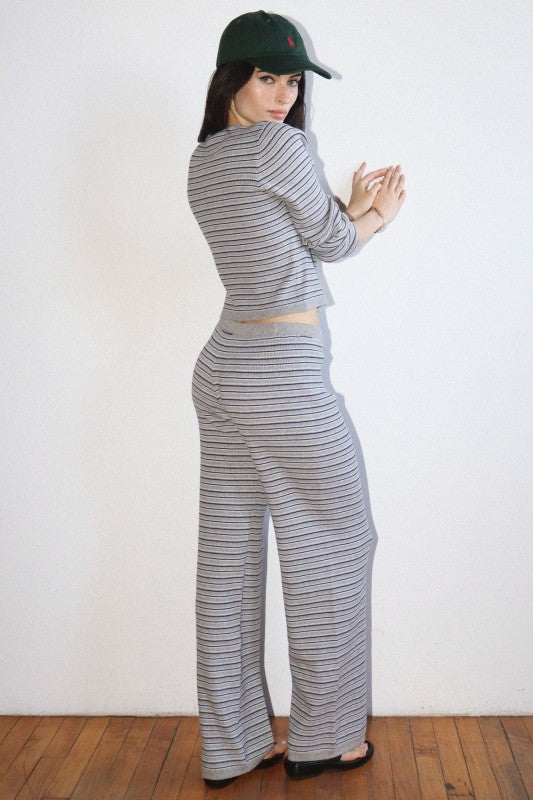 Cove Knit Stripe Pant - Heather Grey Blue